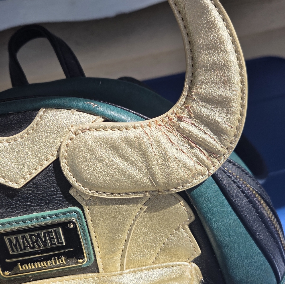 Disney Marvel x Loungefly Loki Helmet Mini Backpack - Teal & Cream - Picture 6 of 10